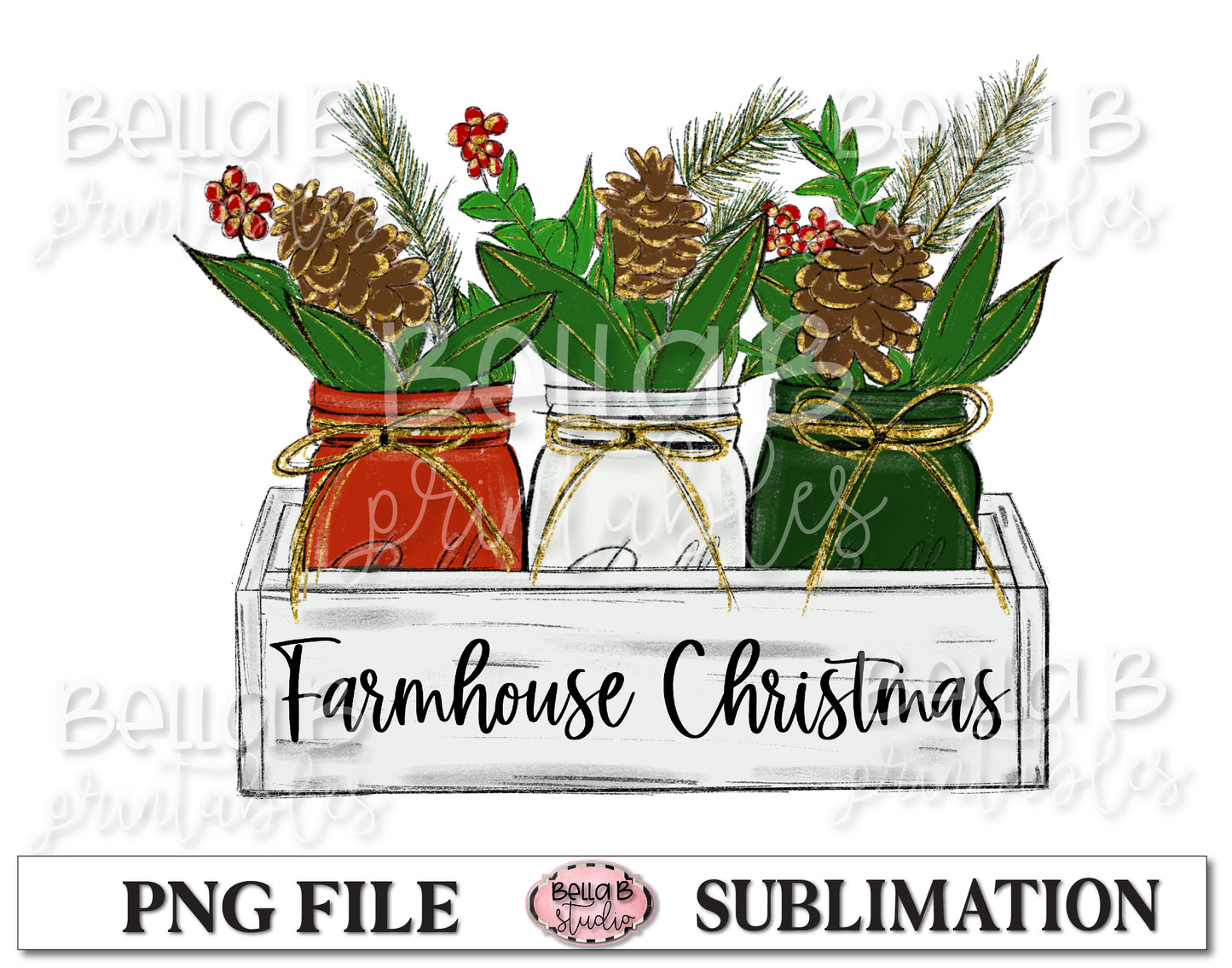 Christmas Mason Jar Sublimation Design, Farmhouse Christmas
