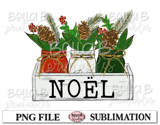 Christmas Mason Jar Sublimation Design, NOEL