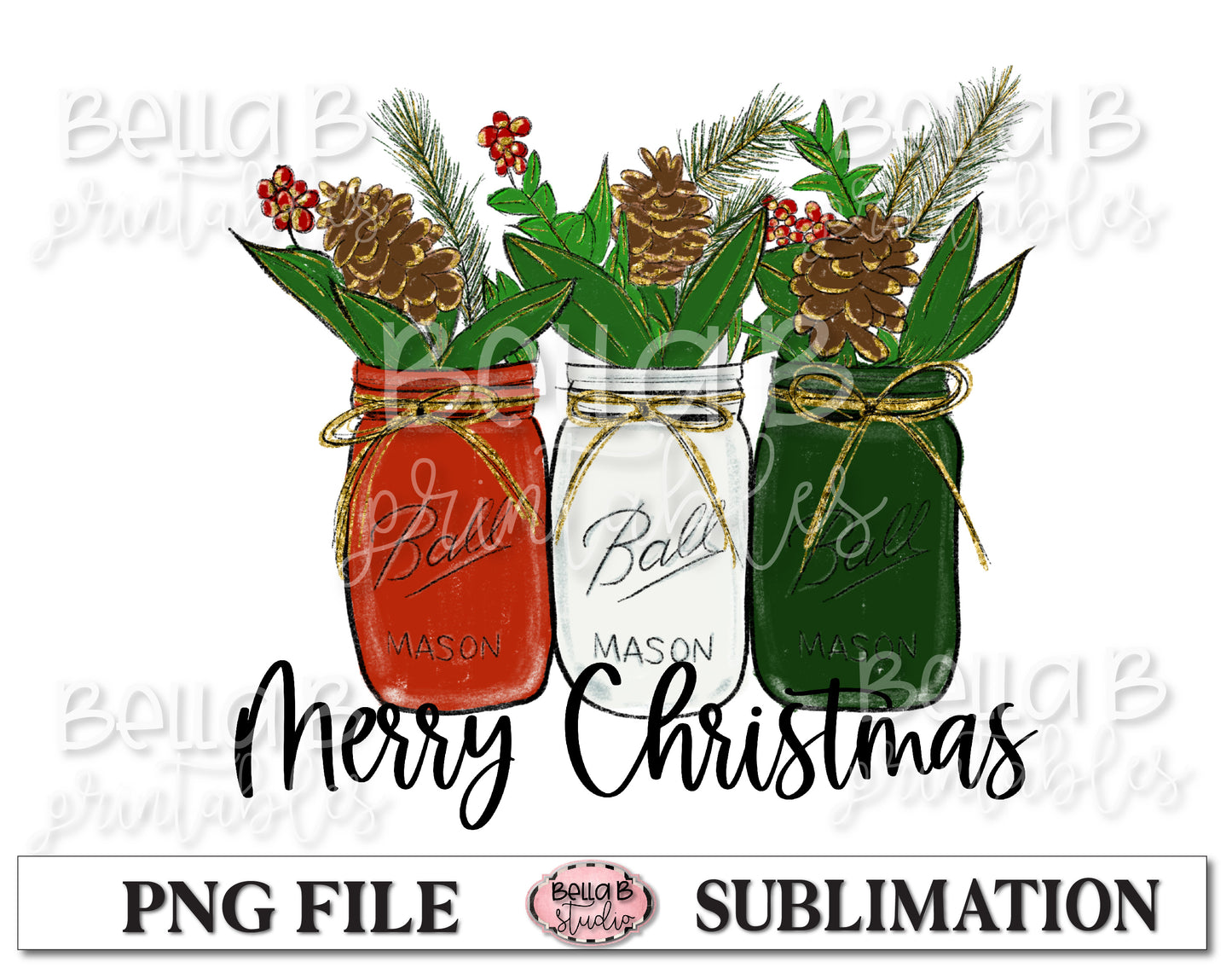 Christmas Mason Jar Sublimation Design, Merry Christmas