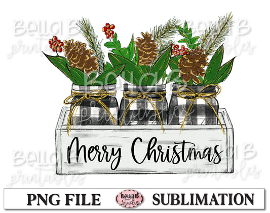Christmas Mason Jar Sublimation Design, Merry Christmas
