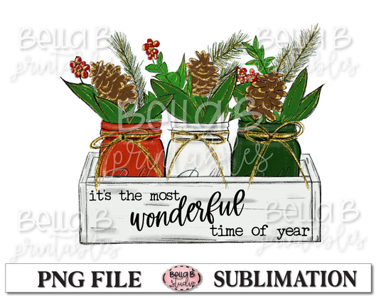 Christmas Mason Jar Sublimation Design, It's The Most Wonderful Time Of Year
