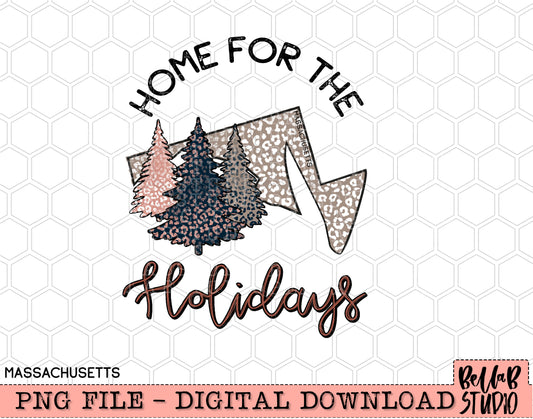 Home For The Holidays -Christmas Massachusetts PNG Design