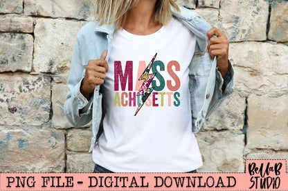 MASSACHUSETTS Bright Leopard Bolt Sublimation Design