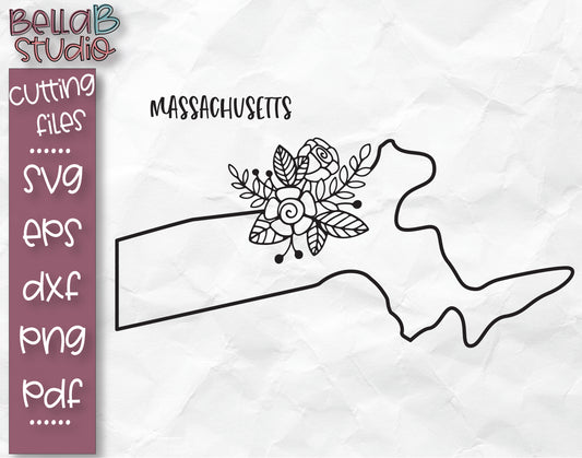 Floral Massachusetts Map SVG File