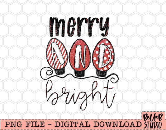 Merry and Bright Christmas Bulbs PNG Design