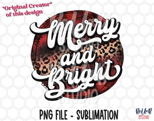 Merry And Bright Retro Western Plaid Leopard Sublimation Design