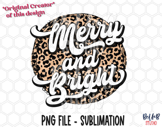 Merry And Bright Retro Western Leopard Sublimation Design