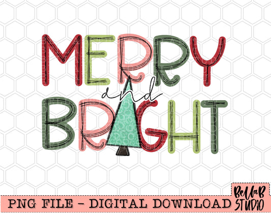 Merry And Bright Scribble PNG Design
