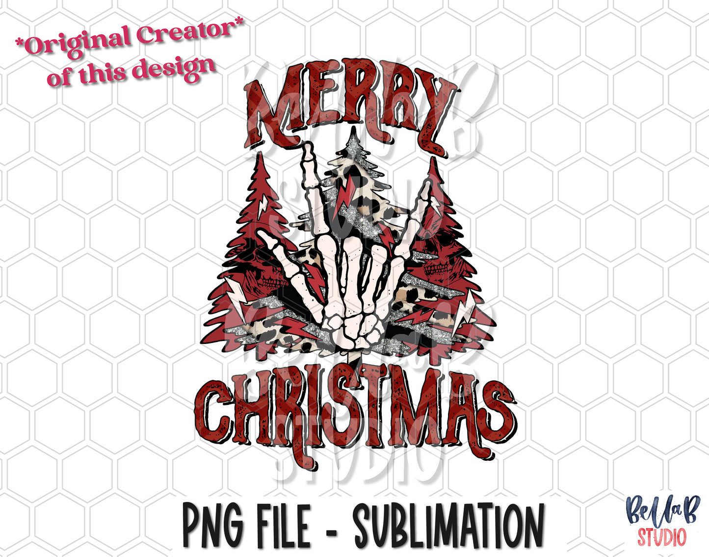 Merry Christmas Trees Skull Hand Sublimation Design