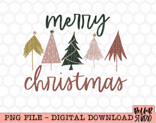Merry Christmas Doodle Trees PNG Design