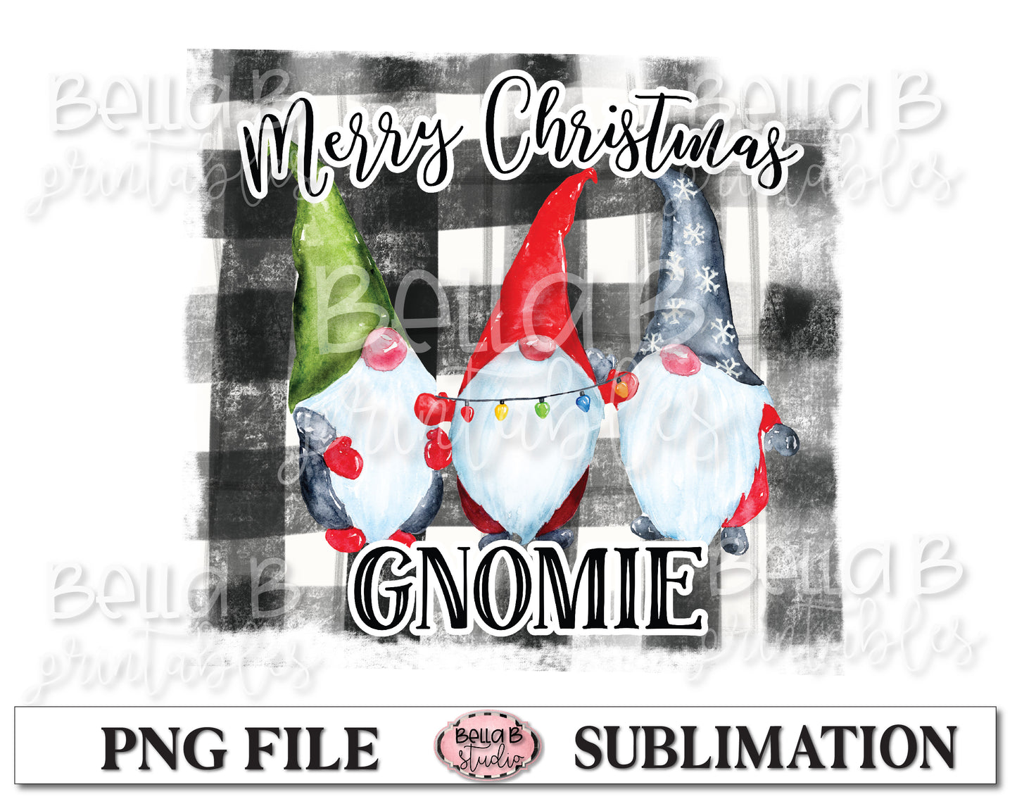 Plaid Merry Christmas Gnomie Sublimation Design