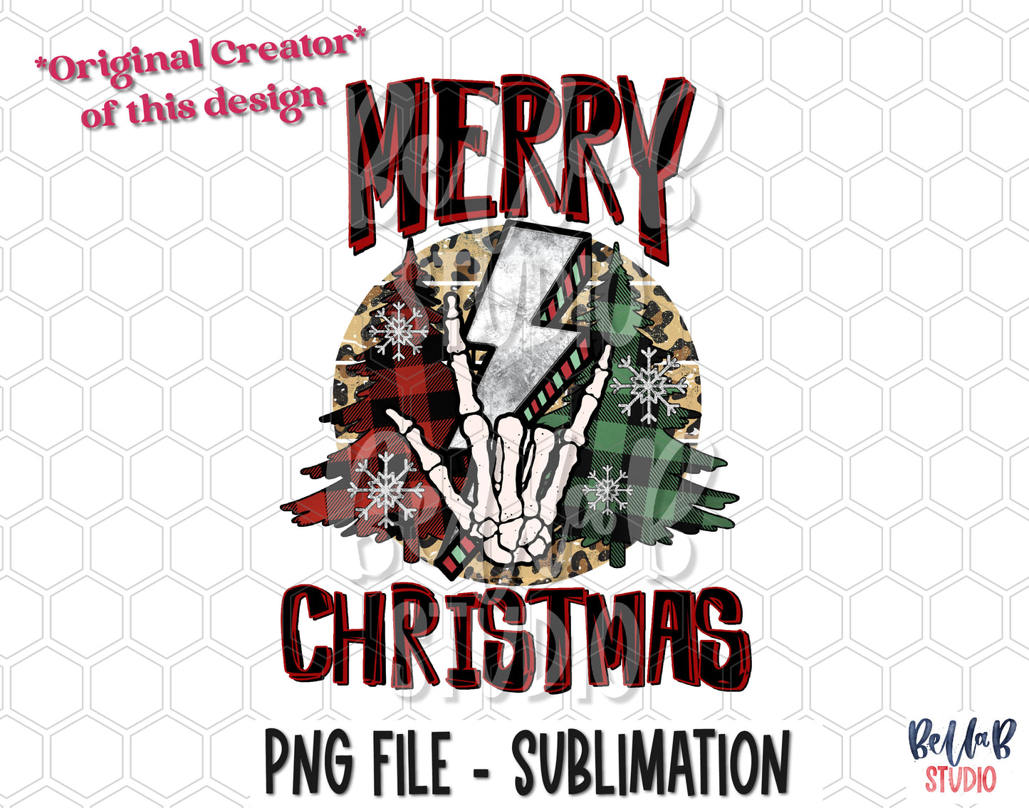 Merry Christmas Lightning Bolt Skull Hand Sublimation Design