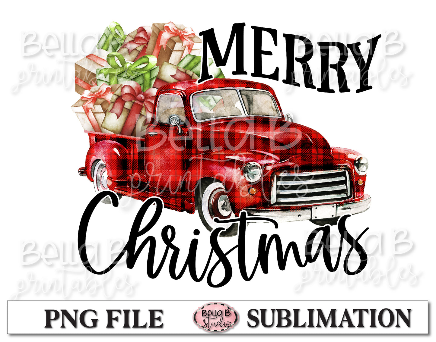 Merry Christmas Vintage Truck Sublimation Design