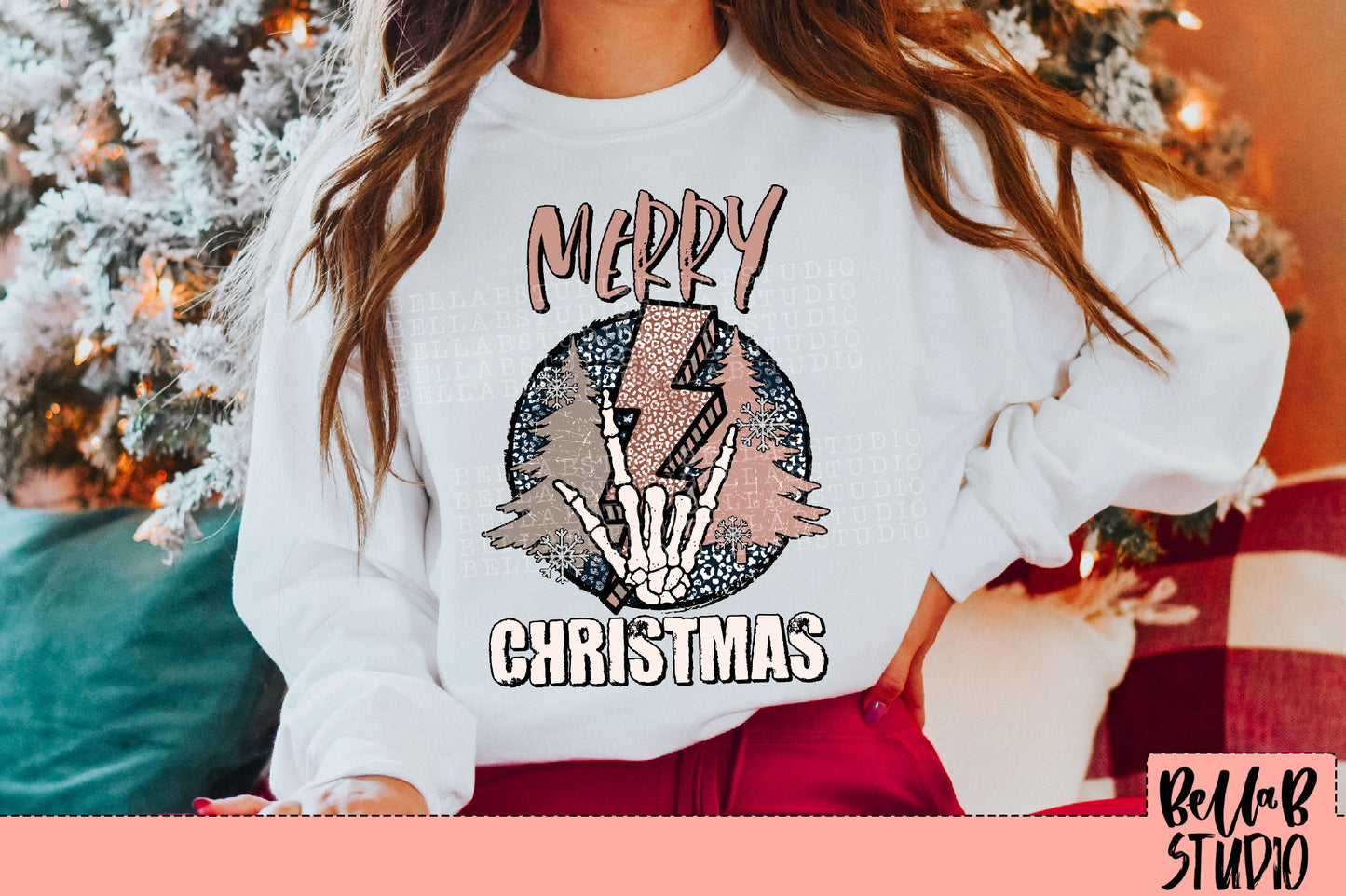 Merry Christmas Skellie Hand and Bolt PNG Design
