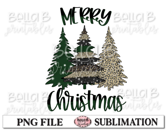 Green - Merry Christmas Trees Sublimation Design