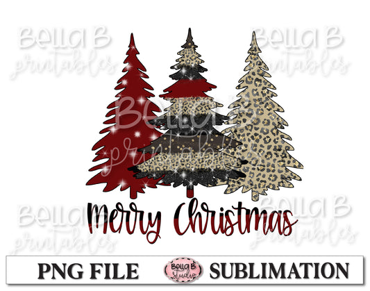 Red - Merry Christmas Trees Sublimation Design