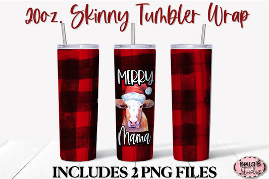 Merry Mama Heifer Christmas 20 oz Skinny Tumbler Design