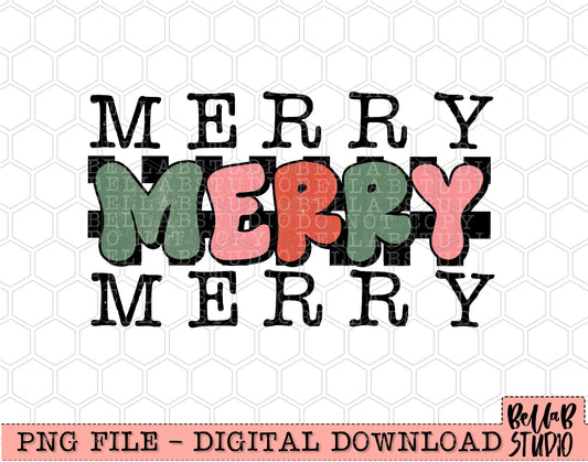 Merry Merry Merry Retro Checker PNG Design