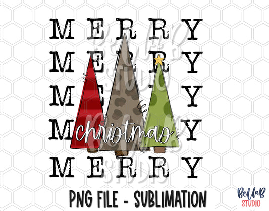 Merry Merry Christmas -Doodle Trees Sublimation Design