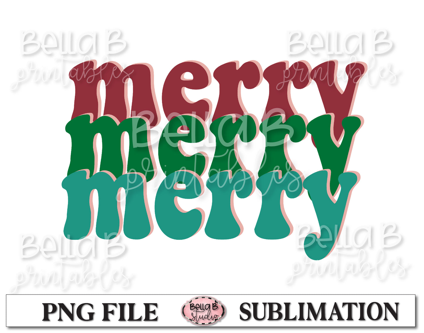 Retro Christmas Sublimation Design, Merry Merry Merry