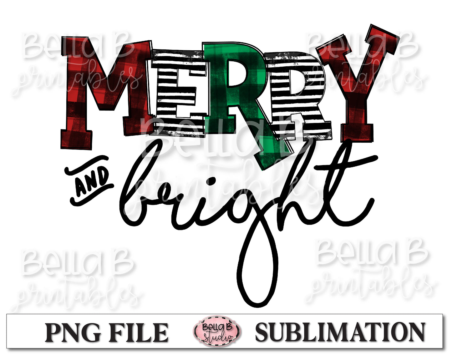 Plaid Merry and Bright Sublimation Design