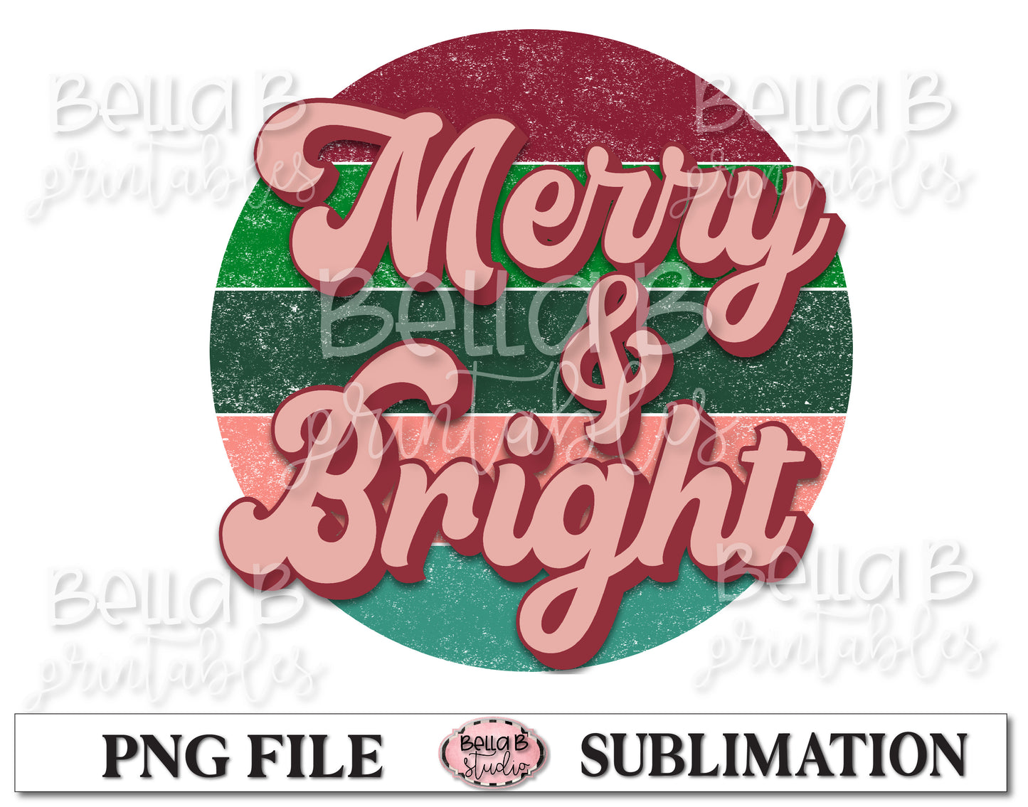 Retro Christmas Sublimation Design, Merry And Bright