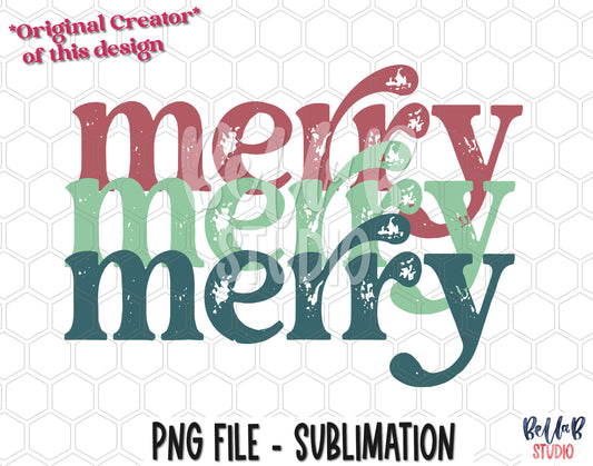 Vintage - Merry Merry Merry Sublimation Design