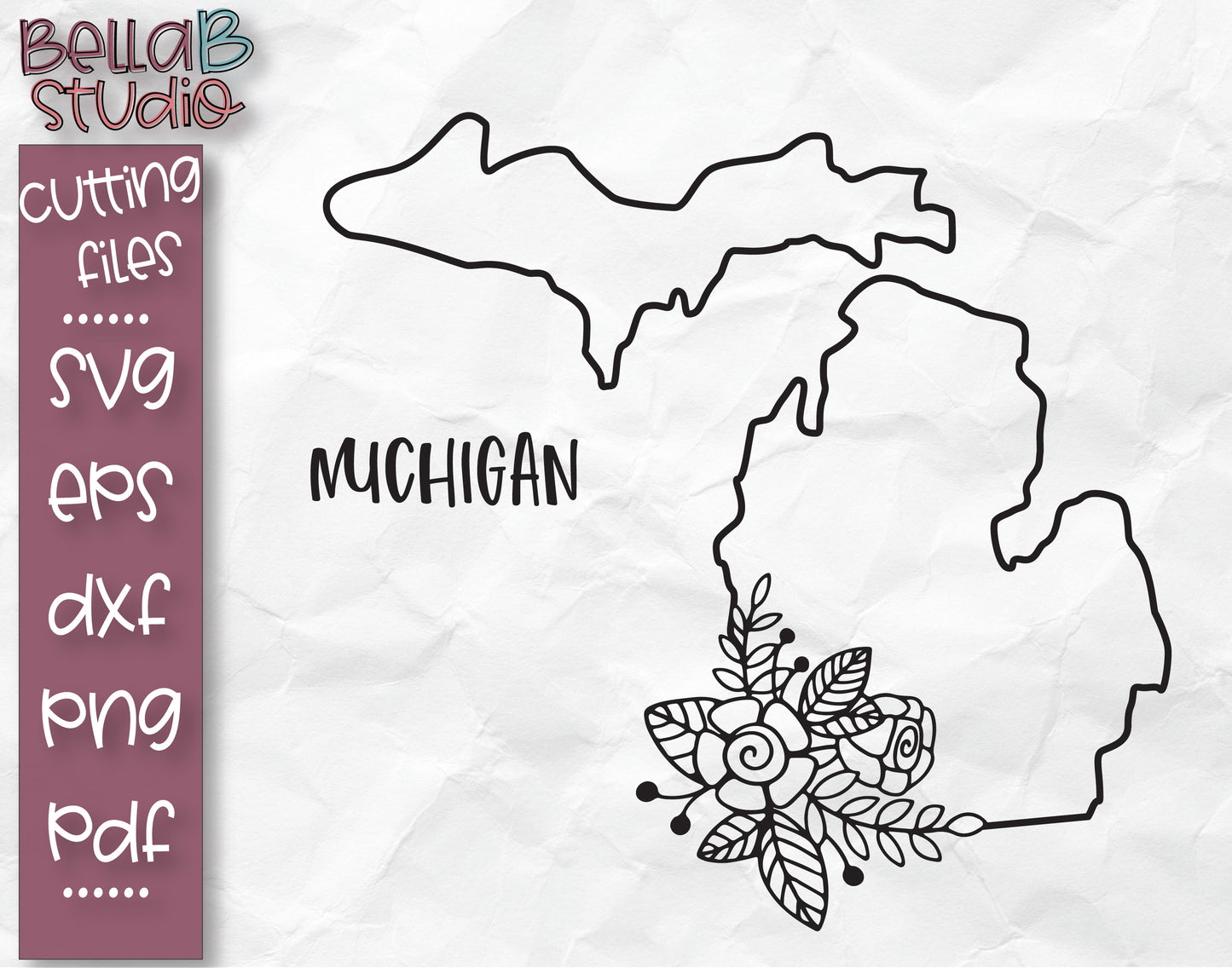 Floral Michigan Map SVG File