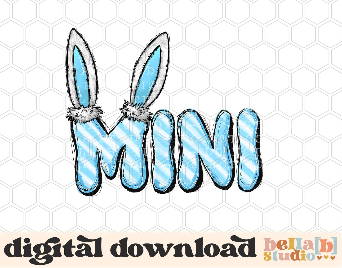 Mini Bunny Ears Blue PNG Sublimation Design