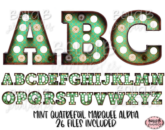 Mint Quatrefoil Copy of Pink Shabby Wood Marquee Alphabet Letters, Marquee Alphabet Set