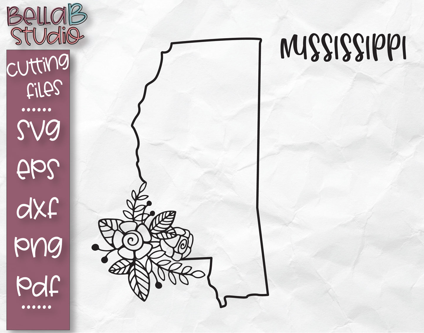 Floral Mississippi Map SVG File