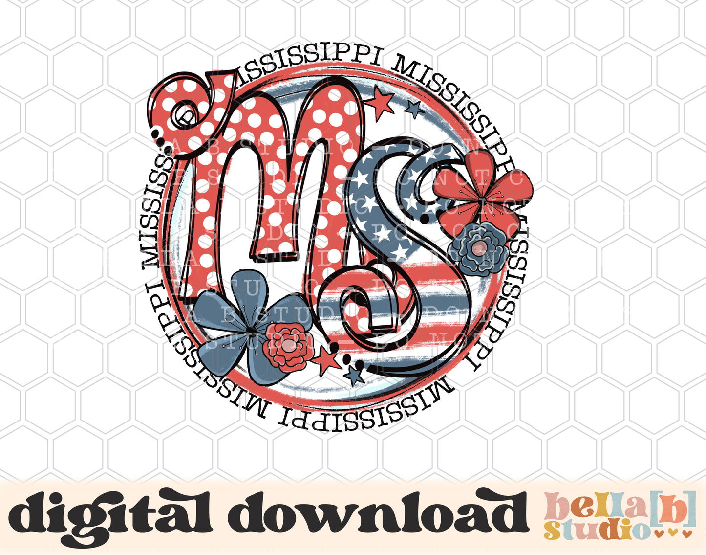 Mississippi Retro Flowers PNG Design