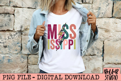 MISSISSIPPI Bright Leopard Bolt Sublimation Design