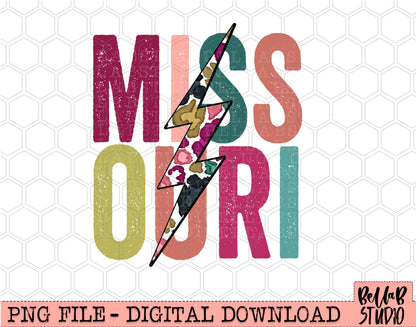 MISSOURI Bright Leopard Bolt Sublimation Design