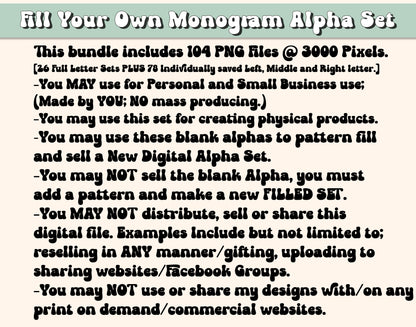 Fillable Blank Monogram Alpha Set - Make Your Own Alpha Set