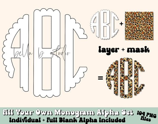 Fillable Blank Scalloped Monogram Alpha Set - Make Your Own Alpha Set