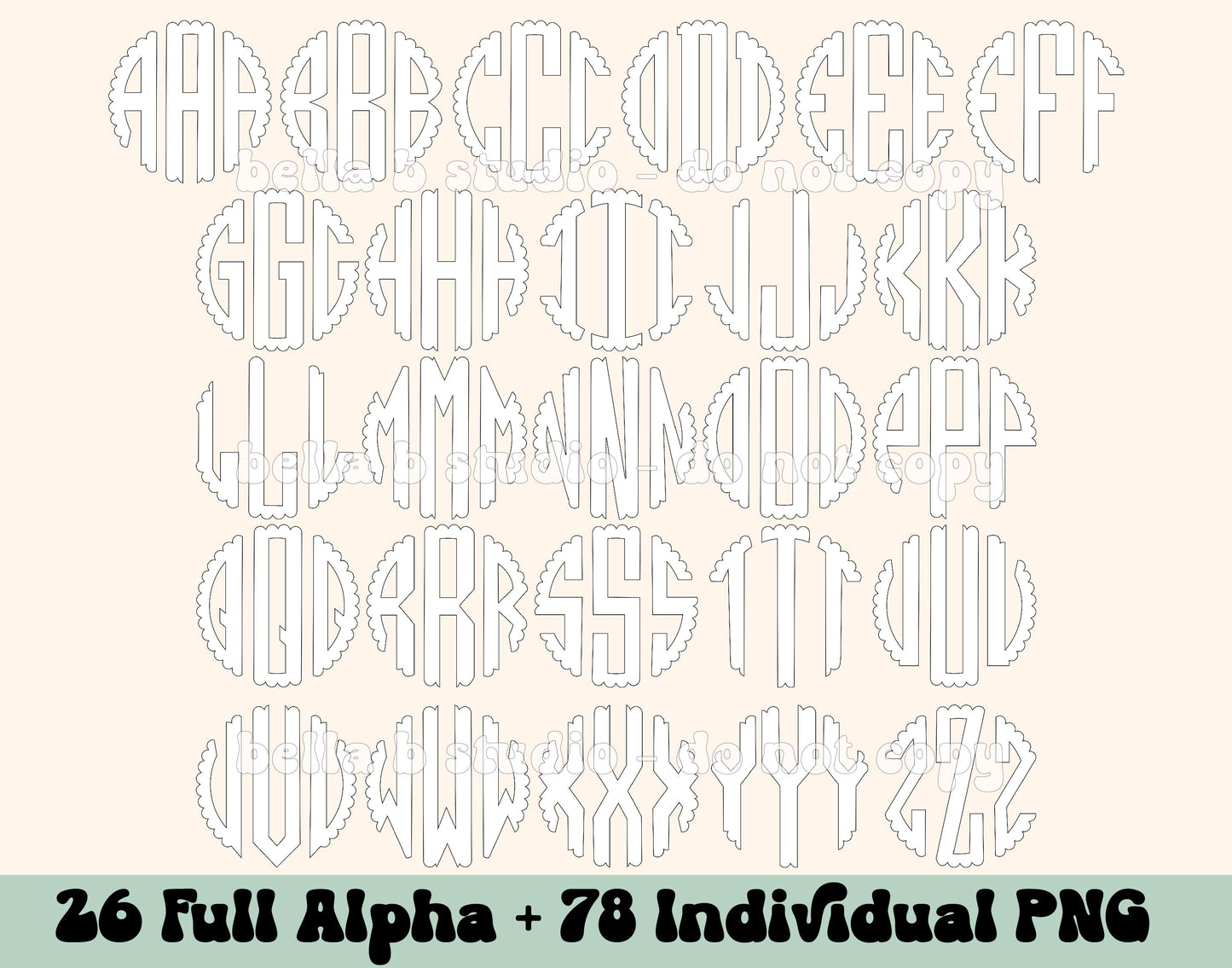 Fillable Blank Scalloped Monogram Alpha Set - Make Your Own Alpha Set