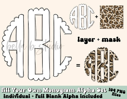 Fillable Blank Scalloped Monogram Alpha Set - Make Your Own Alpha Set