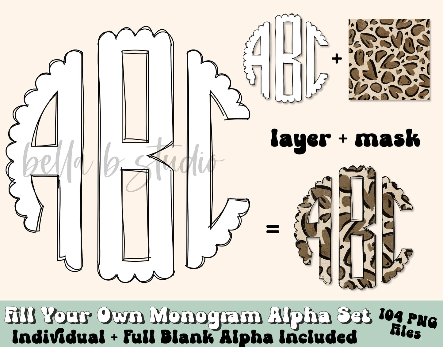 Fillable Blank Scalloped Monogram Alpha Set - Make Your Own Alpha Set