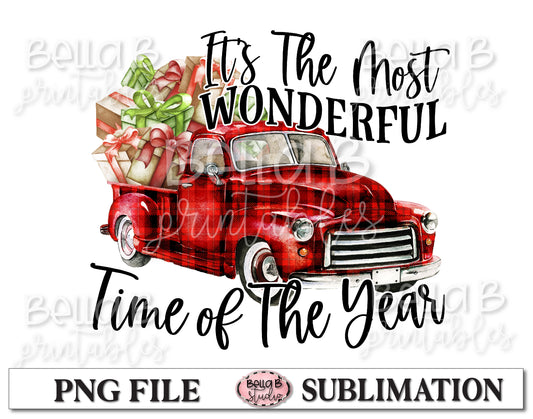 Most Wonderful Time- Christmas Vintage Truck Sublimation Design