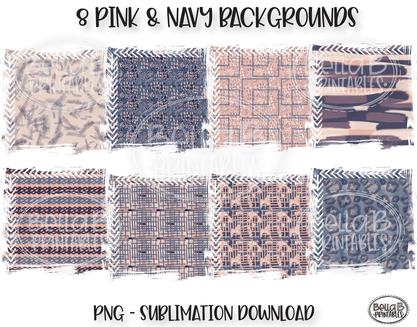 Pink and Navy Abstract Sublimation Background Bundle, Backsplash