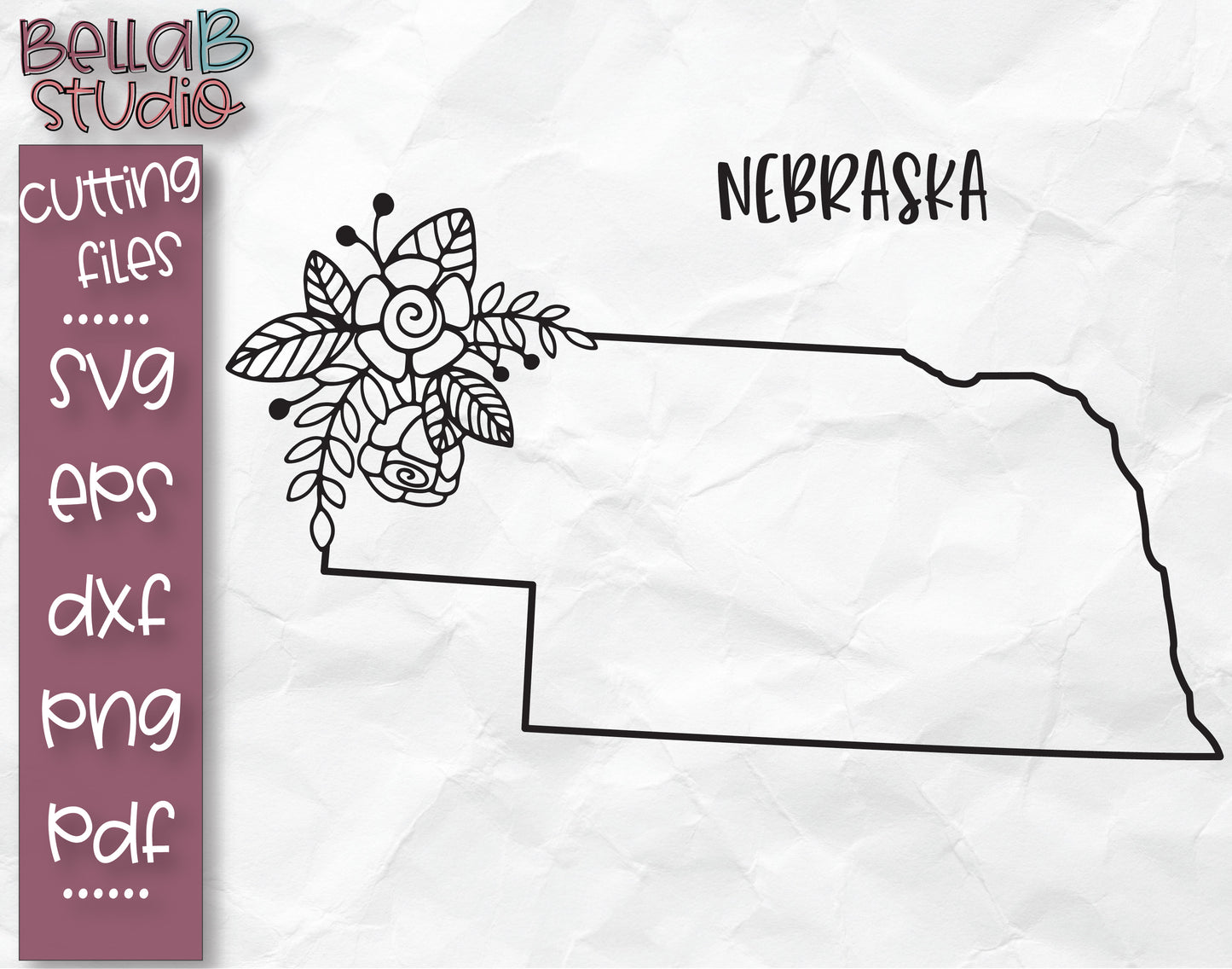 Floral Nebraska Map SVG File