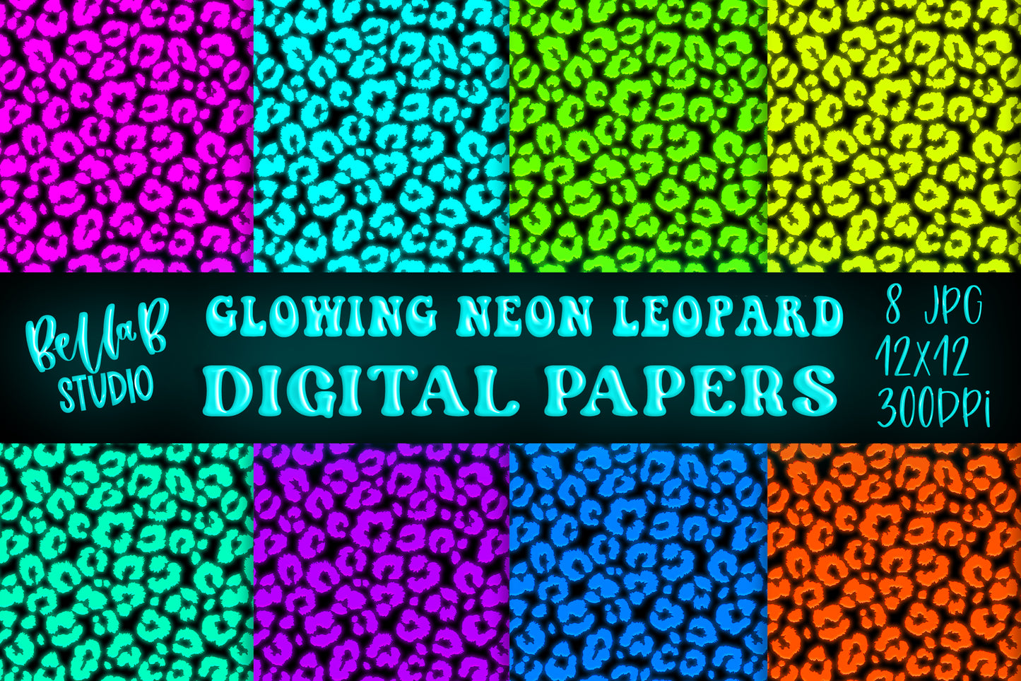 Neon Glow Leopard Print Digital Papers