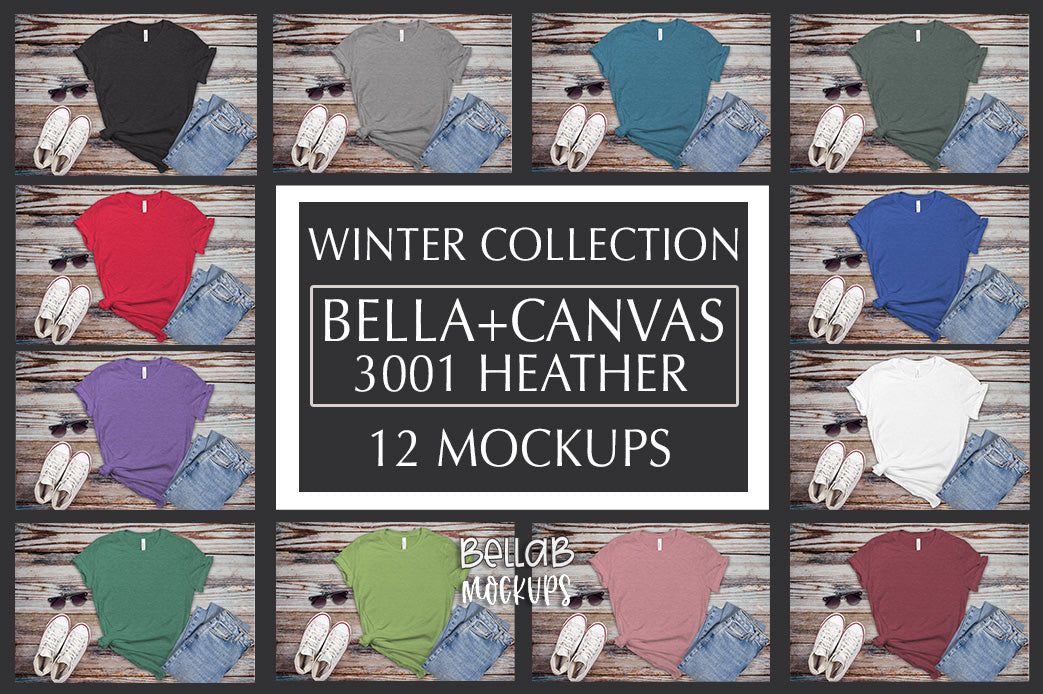 Bella Canvas 3001 Heather Mockup Bundle - Winter Collection