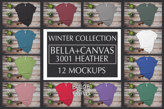 Bella Canvas 3001 Heather Mockup Bundle - Winter Collection
