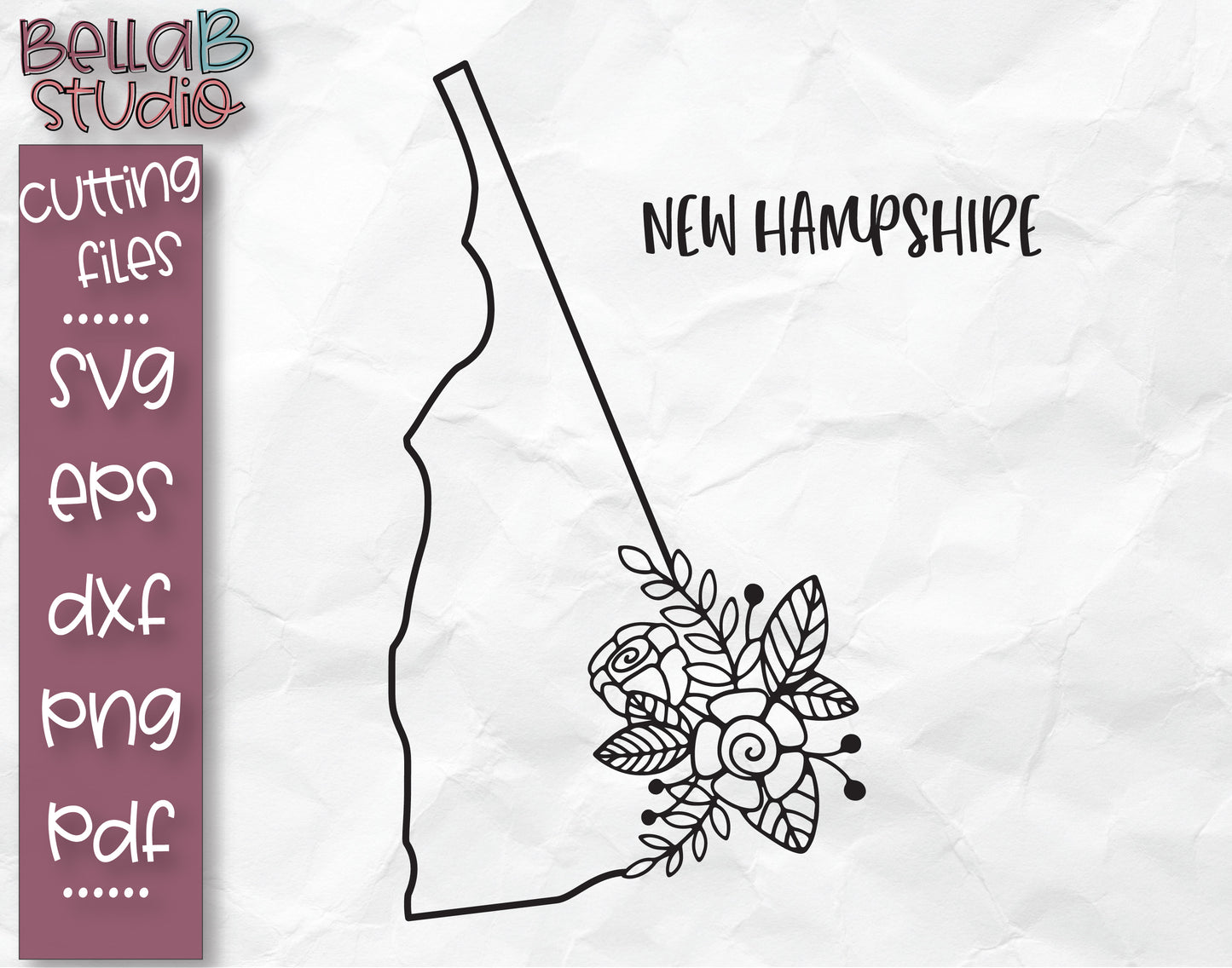 Floral New Hampshire Map SVG File