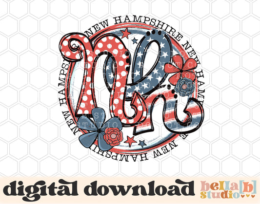 New Hampshire Retro Flowers PNG Design