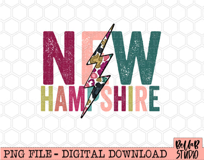 NEW HAMPSHIRE Bright Leopard Bolt Sublimation Design