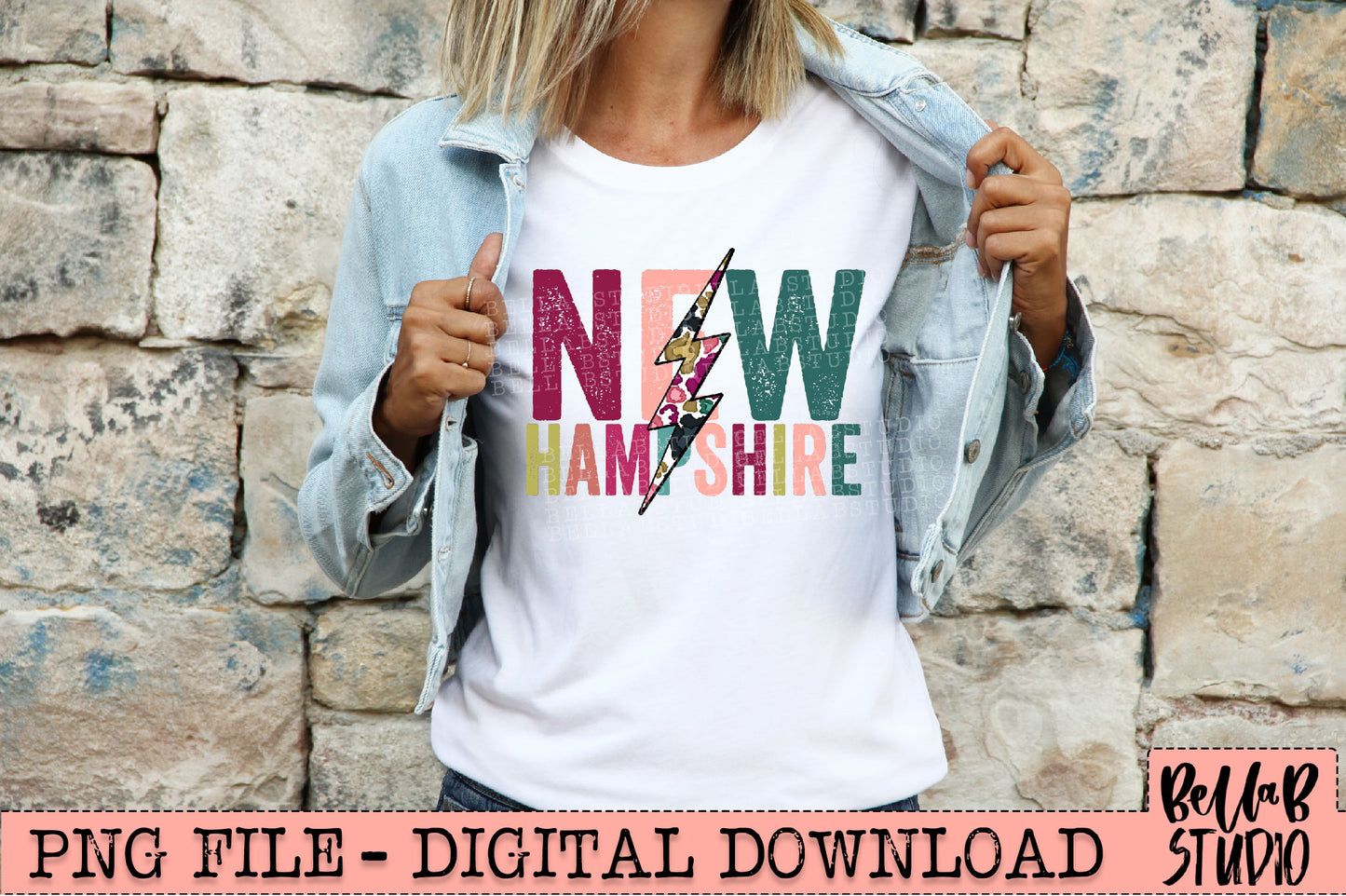 NEW HAMPSHIRE Bright Leopard Bolt Sublimation Design