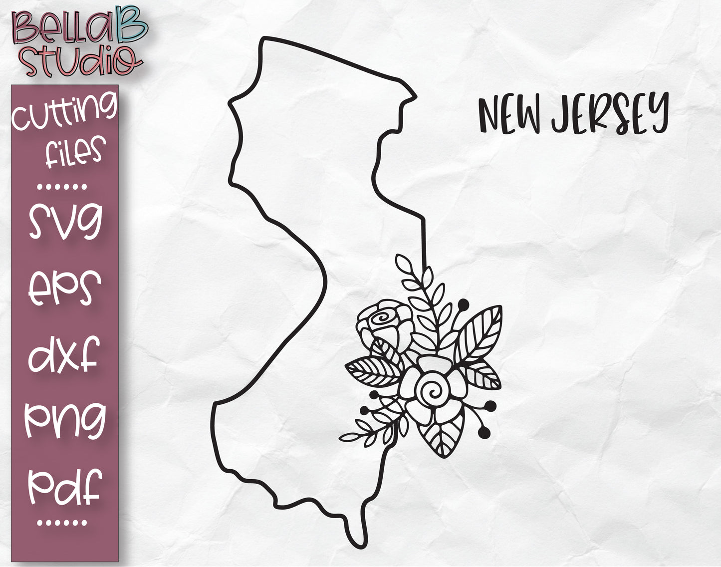 Floral New Jersey Map SVG File